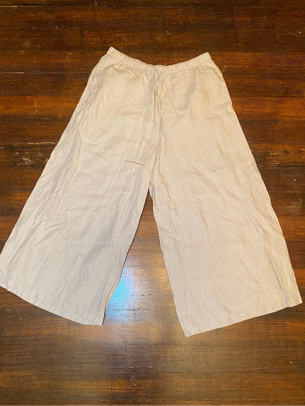 EUC MUJI 100% True Hemp Lightweight Beige Wide Leg Pull On Pants